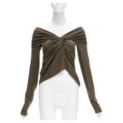 ROMEO GIGLI Vintage khaki green jersey twist off shoulder armhole cutout long