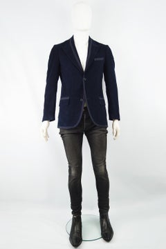Romeo Gigli Vintage Men's Dark Blue Velvet & Black Grosgrain Dinner Jacket
