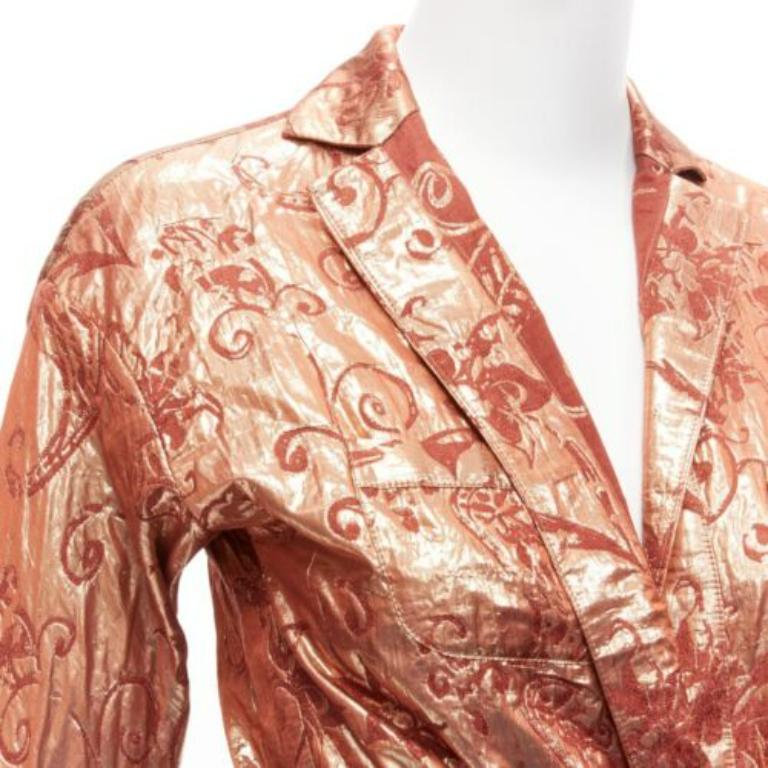 ROMEO GIGLI Vintage Metallic Roségold Barockes Jacquard-Wickelhemd mit Gürtel IT44 L 2