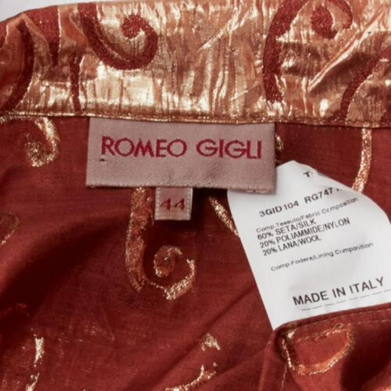 ROMEO GIGLI Vintage Metallic Roségold Barockes Jacquard-Wickelhemd mit Gürtel IT44 L 3