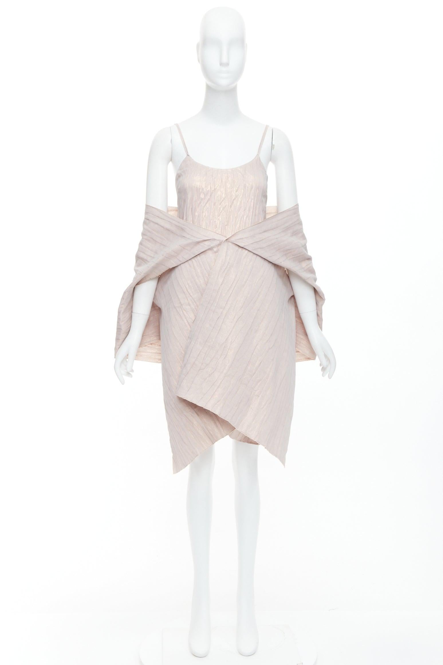 Romeo Gigli Abito vintage rosa champagne stropicciato con scialle IT42 M. in vendita 6