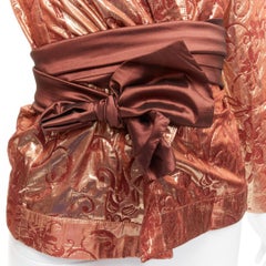 ROMEO GIGLI Vintage Roségold Seide Wolle Barock Jacquard Wickelgürtelhemd IT44 L