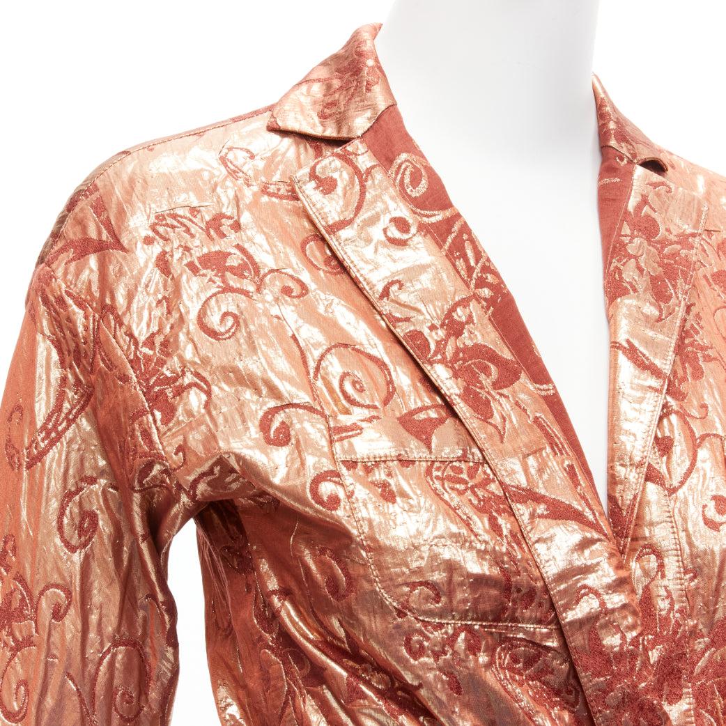 ROMEO GIGLI Vintage rose gold silk wool baroque jacquard wrap belt shirt IT44 L For Sale 3