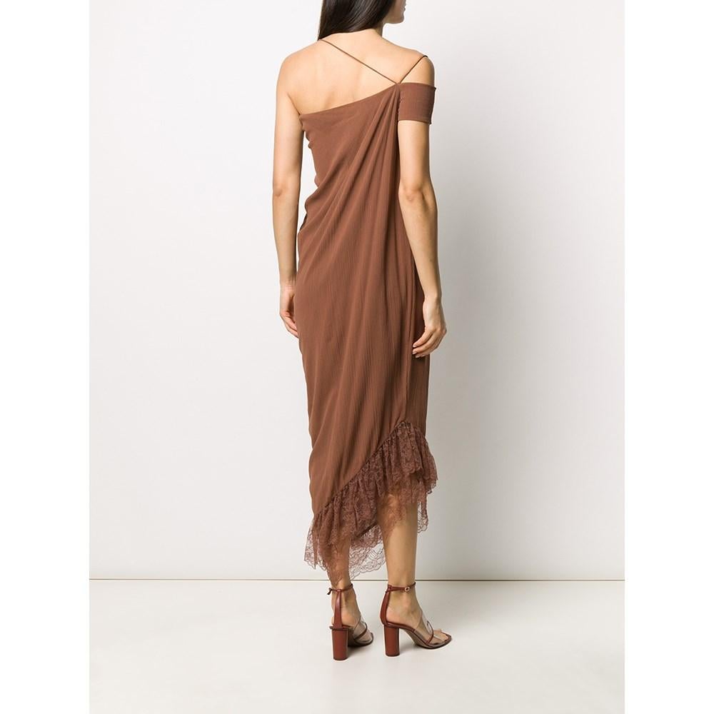 Women's Romeo Gigli Vintage rust brown cotton off-shoulders 90s dress