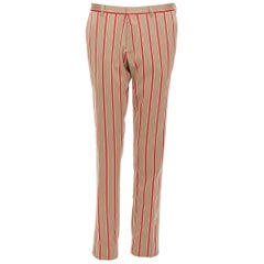 ROMEO GIGLI X JOYCE wool cotton beige brown red stripe vertical trousers IT46
