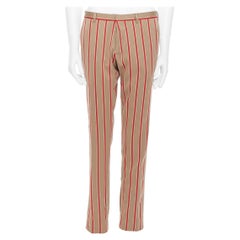 ROMEO GIGLI X JOYCE pantalon vertical en laine coton beige marron rouge à rayures IT46