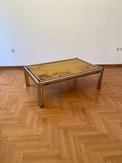 Romeo Rega 1970 Tavolino da caffè Ottone Cromo Acrilico Oro Ossidato Vetro Antico