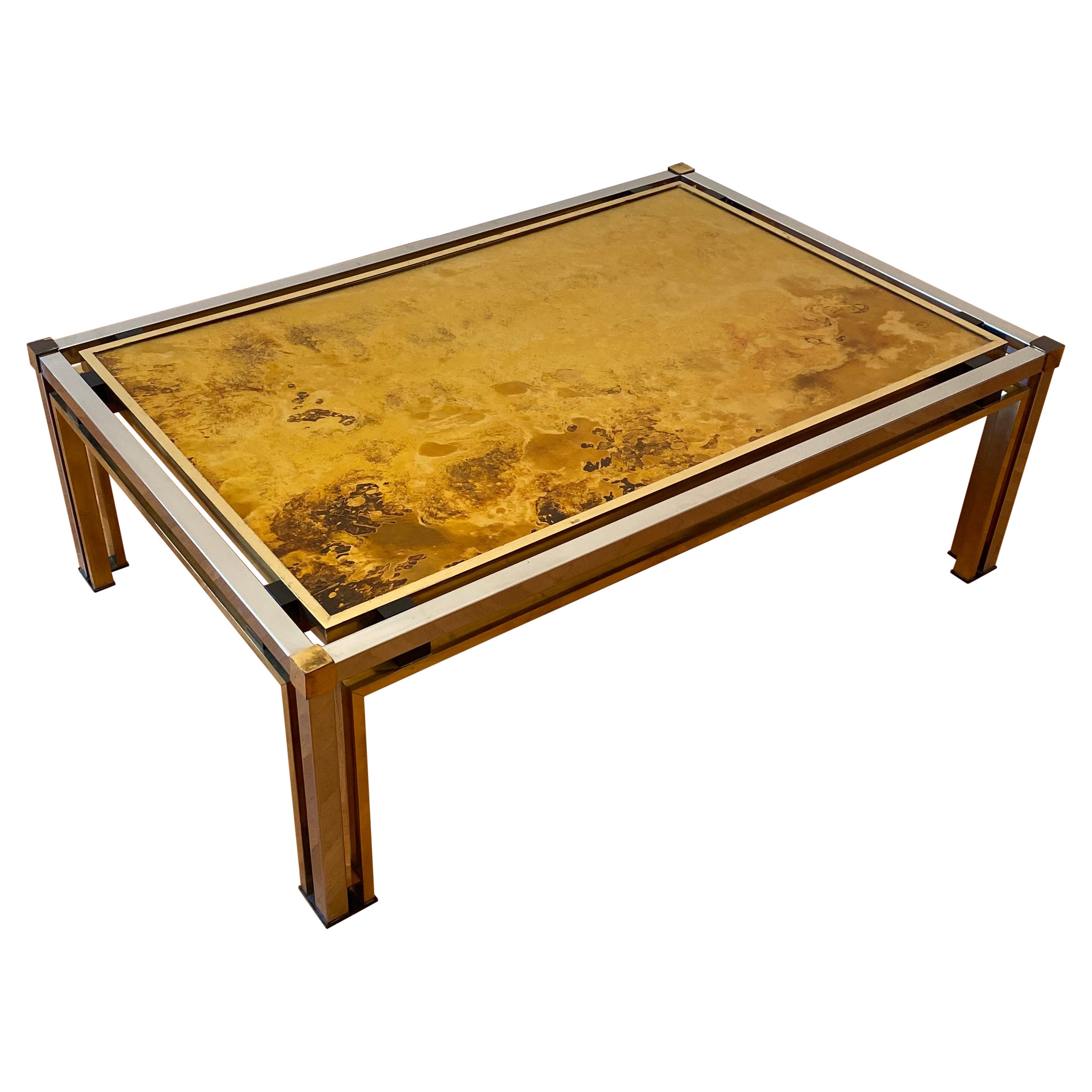 Romeo Rega 1970 Table basse Laiton Chrome Acrylique Or oxydé Verre antique en vente