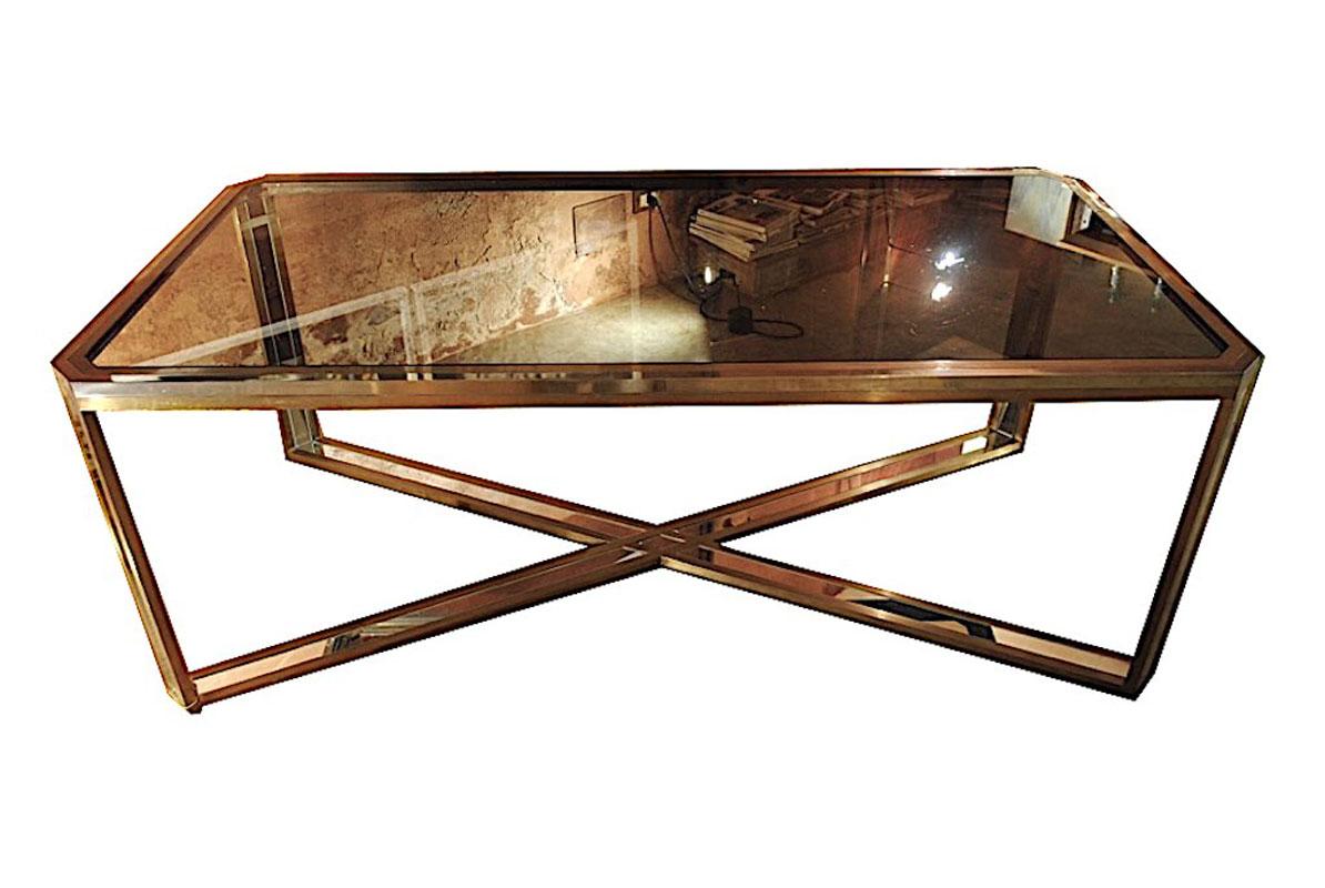 Late 20th Century Romeo Rega 1970s Italian Midcentury Table in Stainless Steel, brass and Mirror For Sale