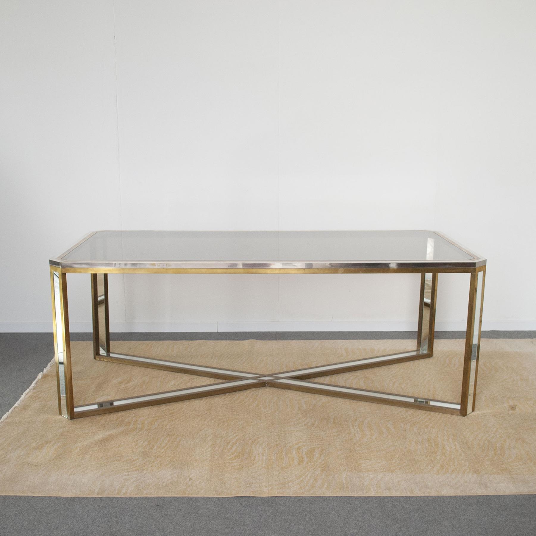 Romeo Rega 1970s Italian Midcentury Table in Stainless Steel, brass and Mirror For Sale 8