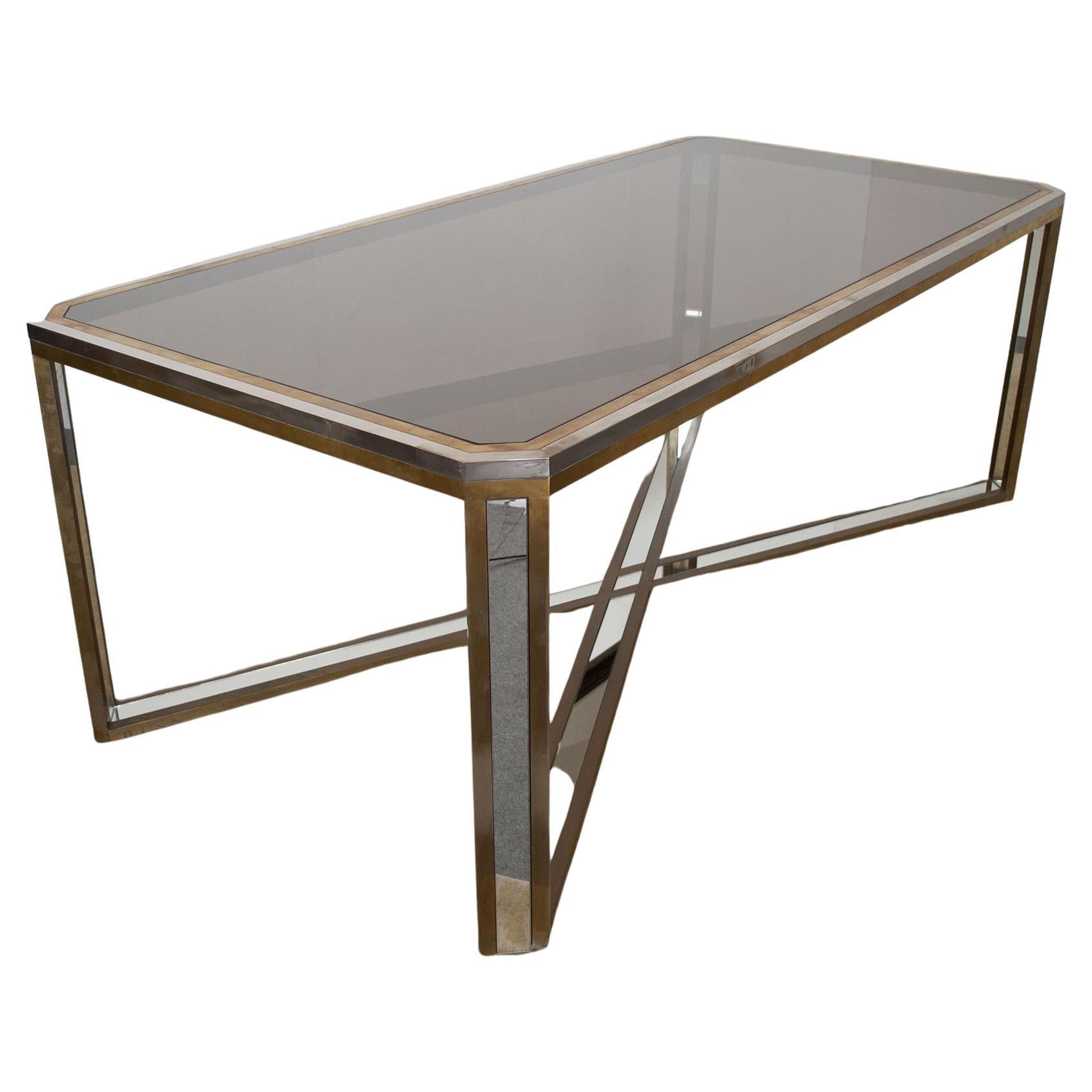 Mid-Century Modern Romeo Rega 1970s Italian Midcentury Table in Stainless Steel, brass and Mirror For Sale