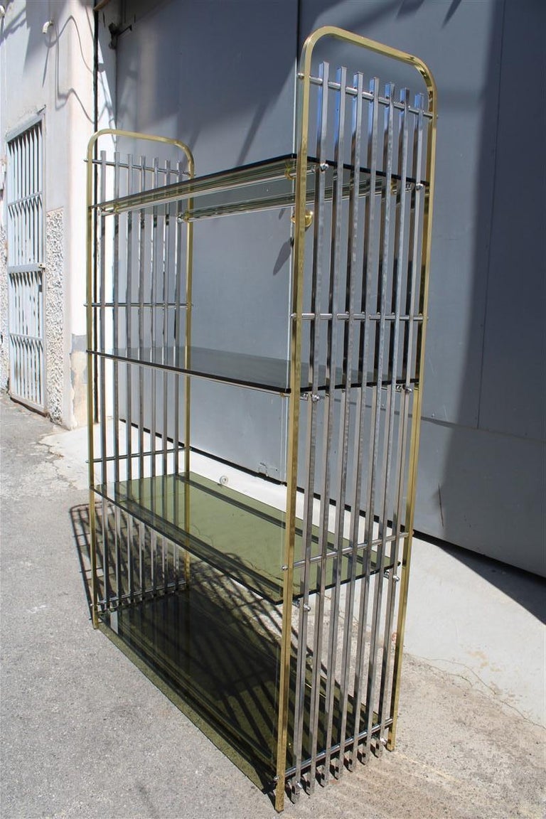 Romeo Rega 1970s Italian Shelf in Brass and Chrome Minimalist Glass