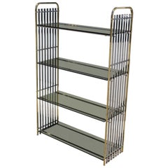 Italienisches Regal von Romeo Rega aus Messing und Chrom aus den 1970er Jahren mit minimalistischen Glasregale