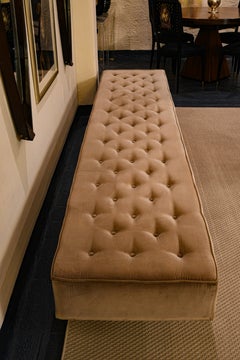 Romeo Rega 1970's Oversized Bench in Tufted Velvet and Chrome
