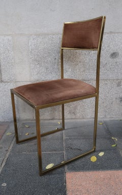 Romeo Rega 4 Brass and Brown Suede Midcentury Italian Chairs, 1970