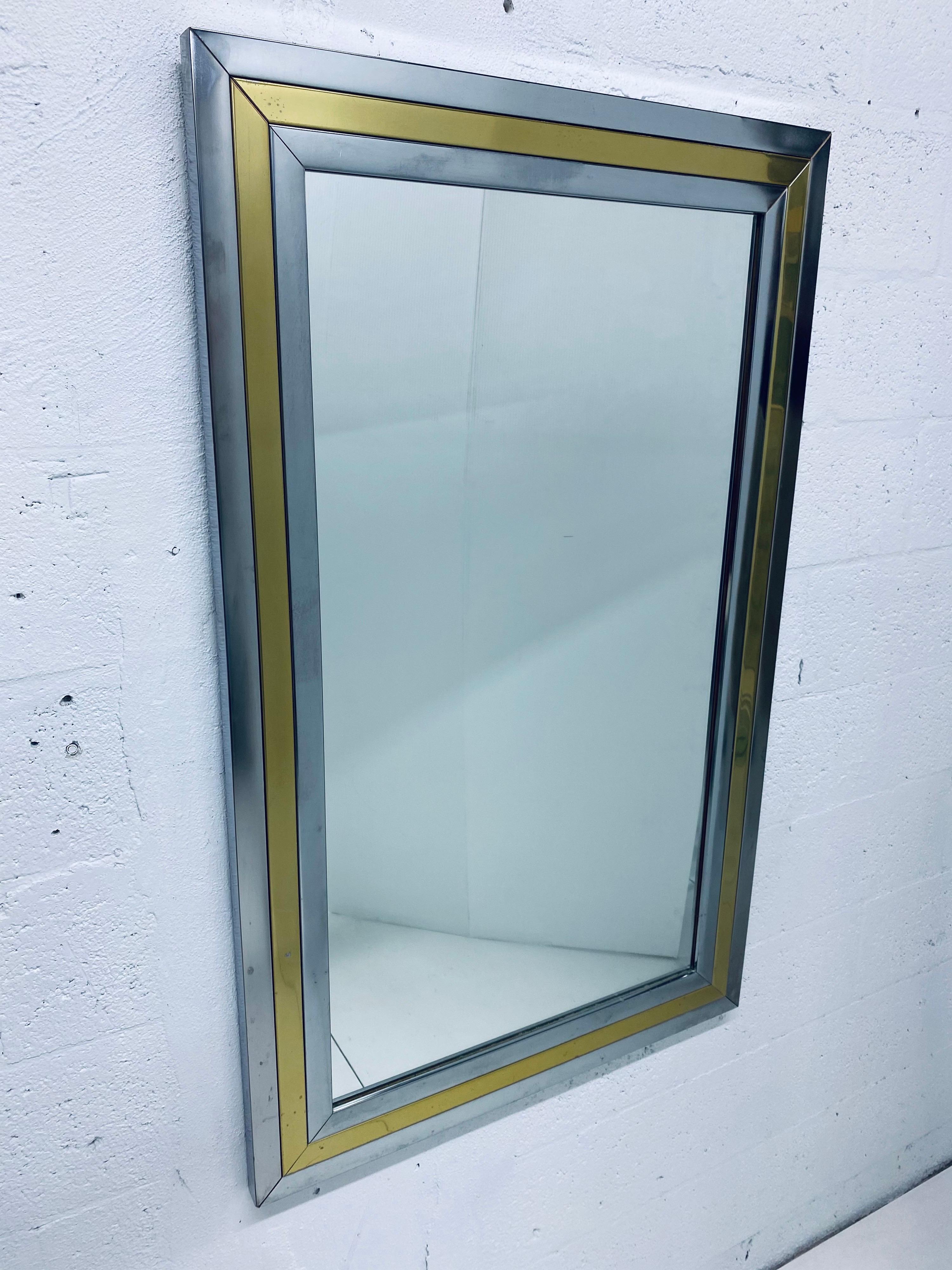 Unknown Romeo Rega Attributed Chrome and Brass Wall Mirror, 1970s For Sale