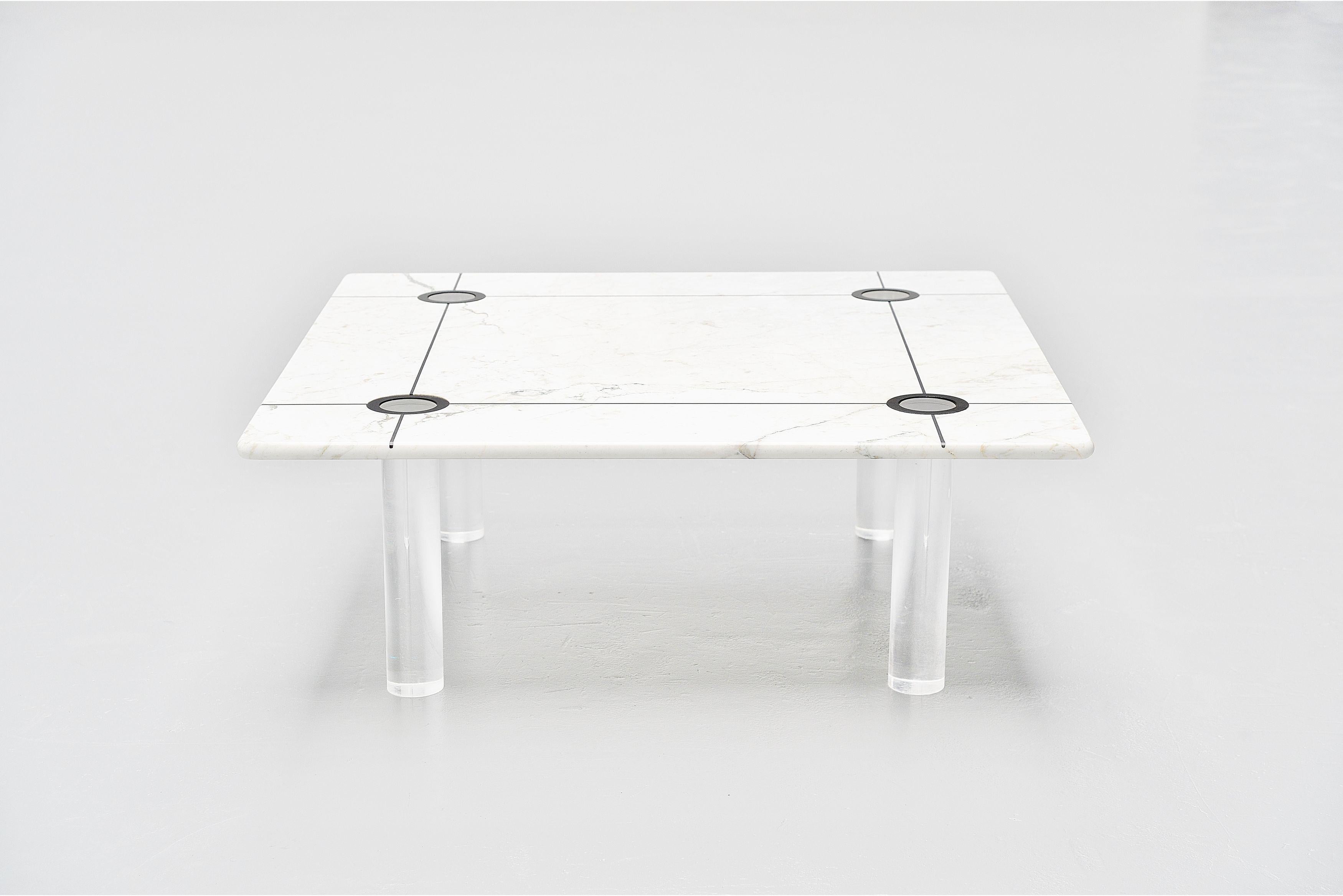Plexiglass Romeo Rega Attributed Coffee Table Marble and Perspex, Italy, 1970 For Sale