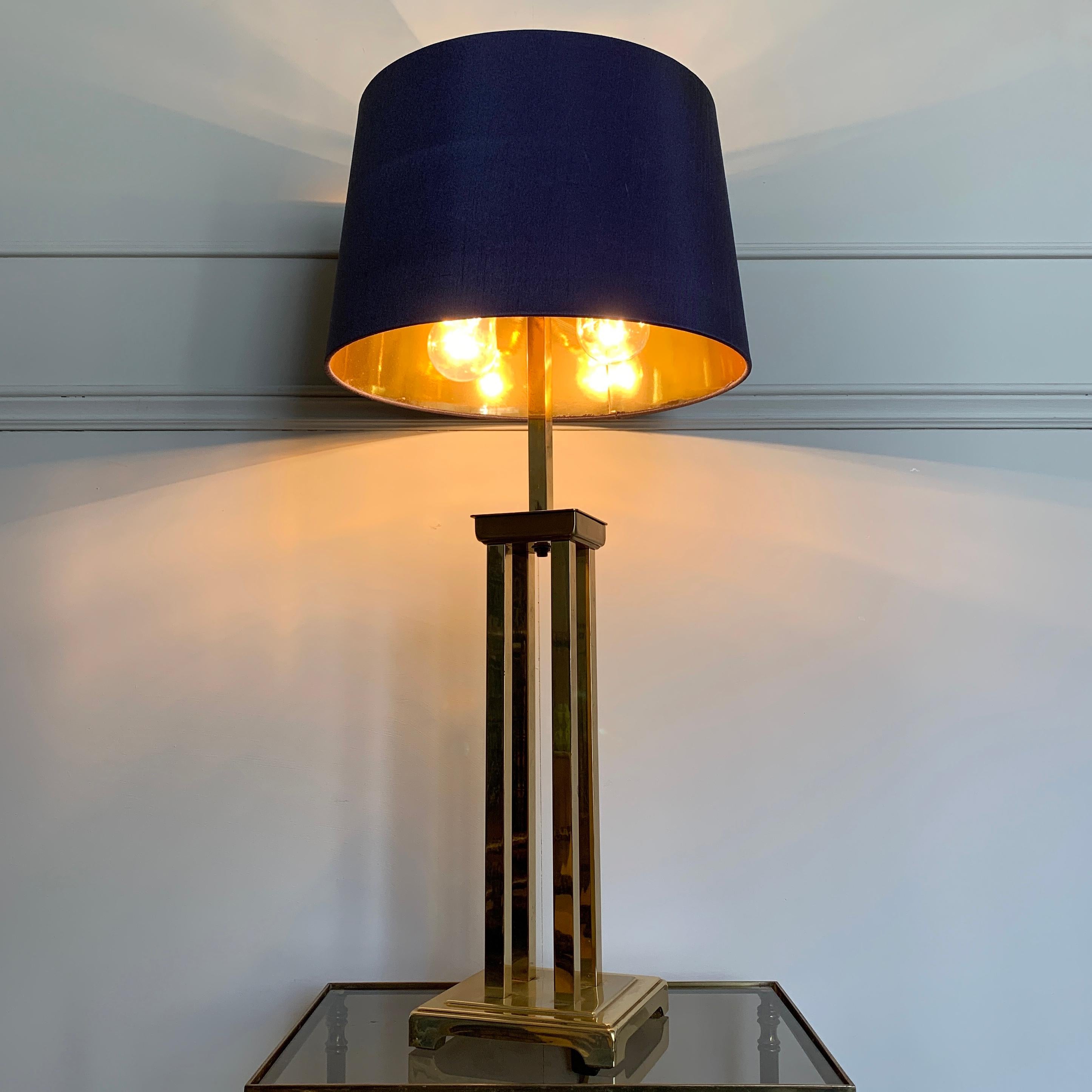 Plated Romeo Rega Attributed Gold Brass Table Lamp, 1970s For Sale