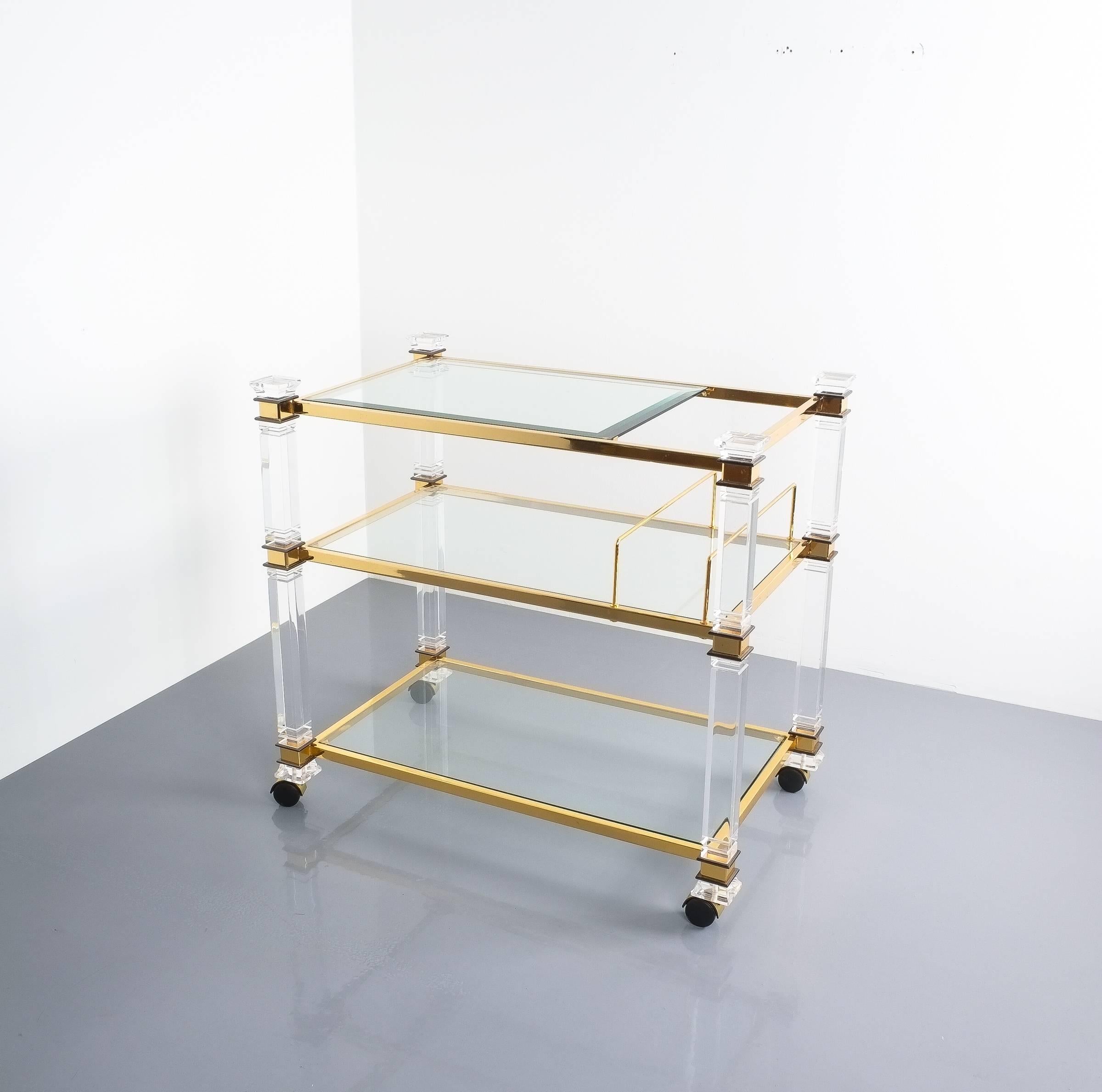 Romeo Rega Bar Cart Table Lucite Glass Gold Brass, 1970 3