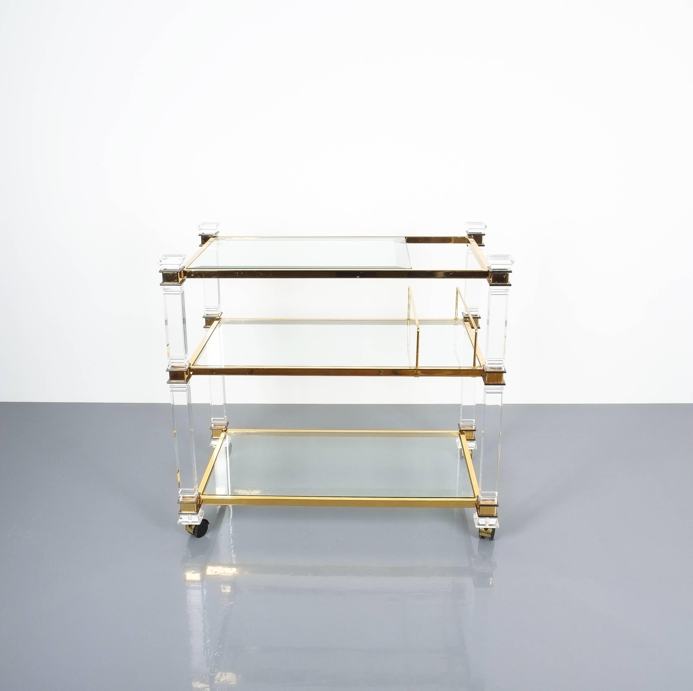 Romeo Rega Bar Cart Table Lucite Glass Gold Brass, 1970 In Excellent Condition In Vienna, AT