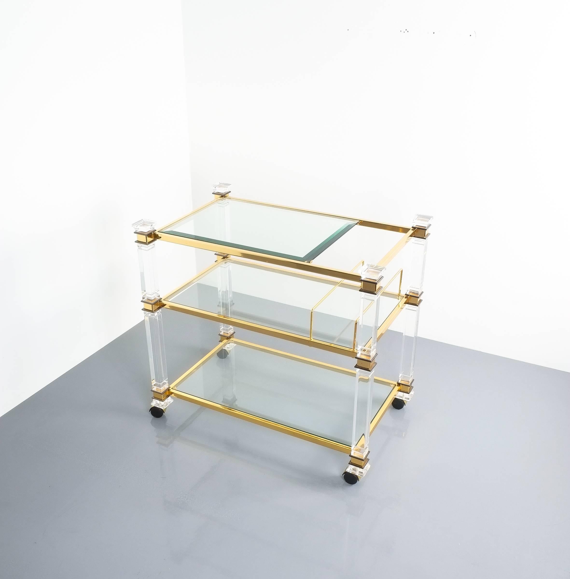 Romeo Rega Bar Cart Table Lucite Glass Gold Brass, 1970 2