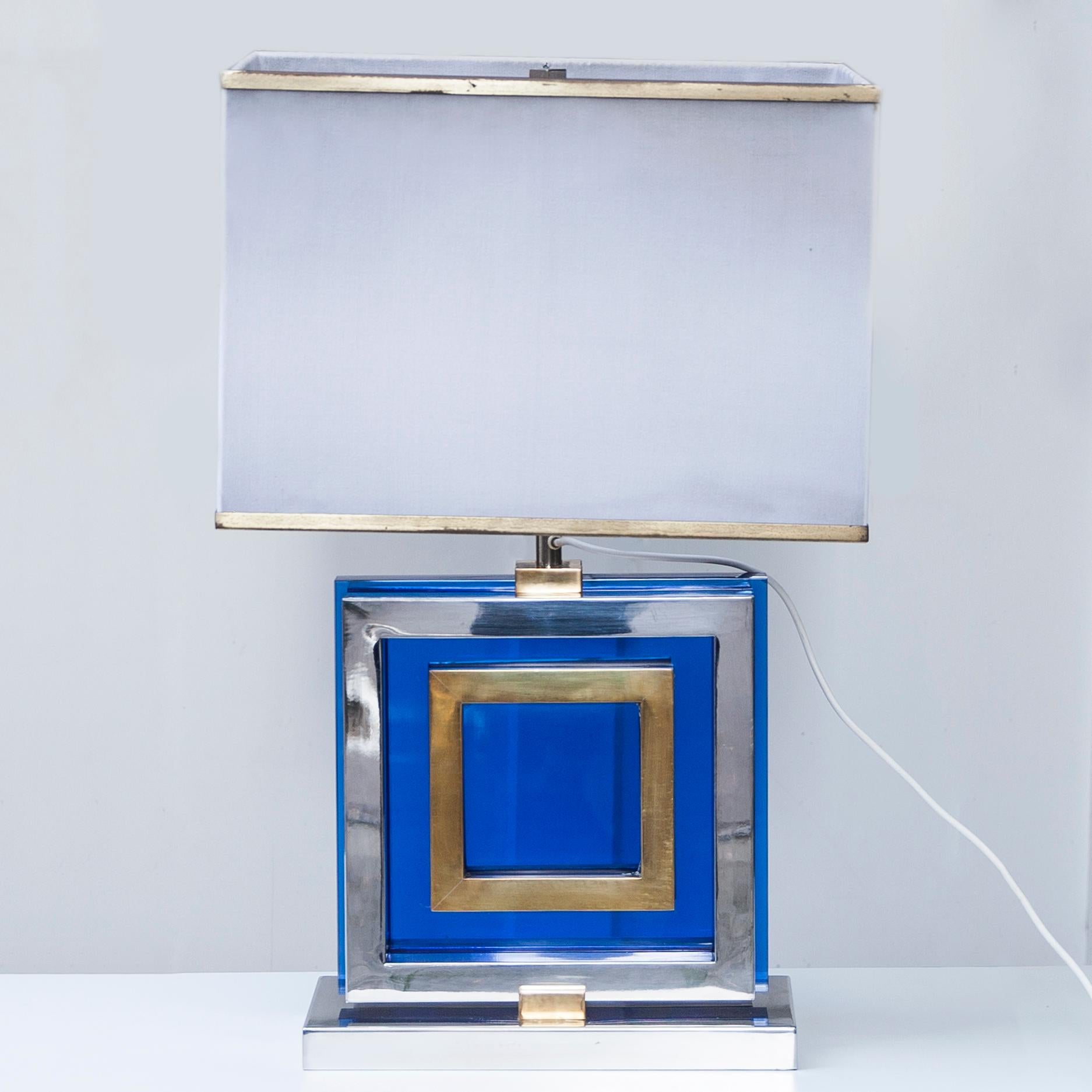 Italian Romeo Rega Bicolor Blue Glass Table Lamp Signed For Sale