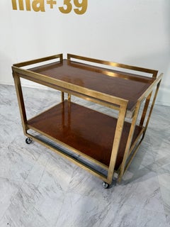 Romeo Rega Brass and Burl Wood Bar Cart. Italy 1970s