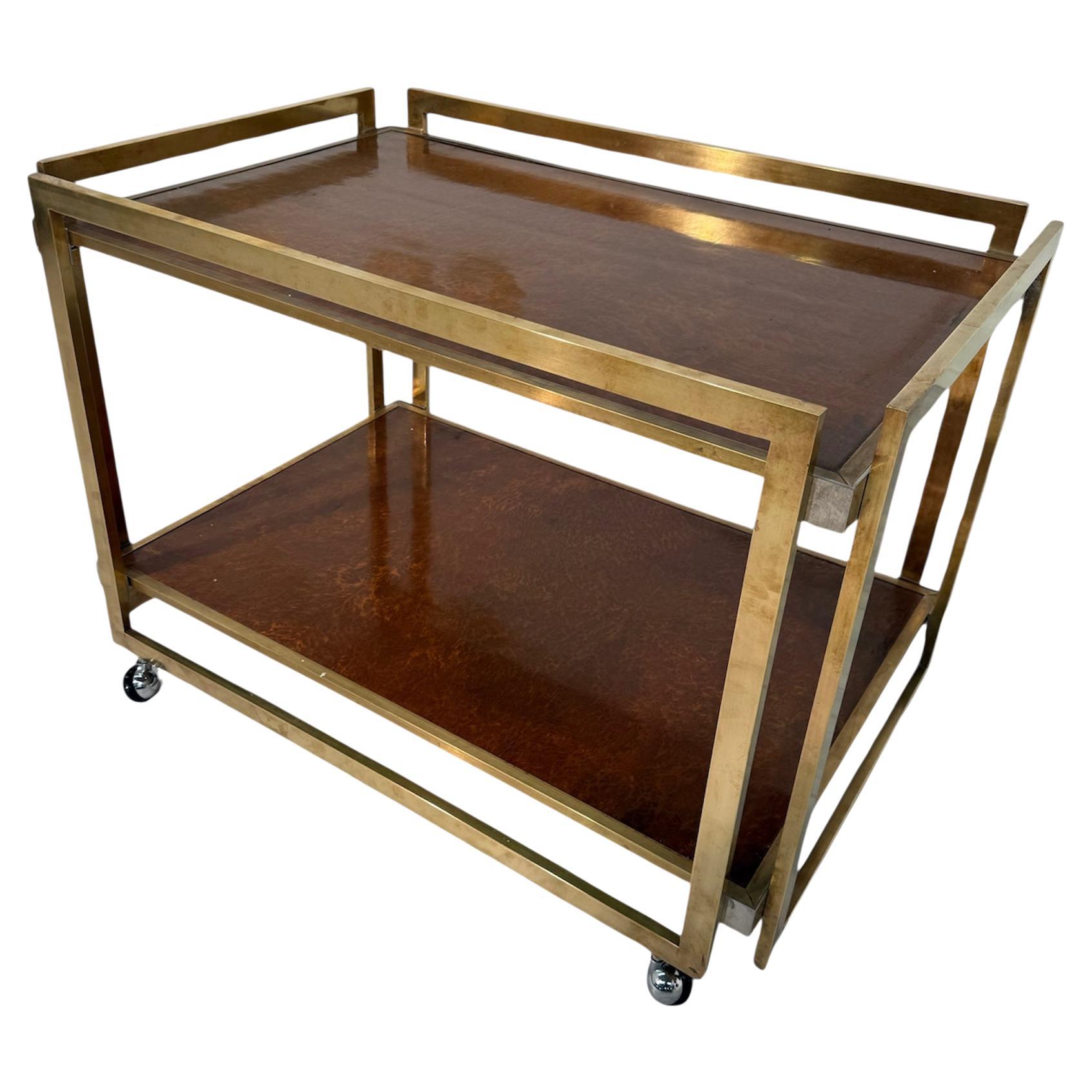 Carrello da bar Romeo Rega in ottone e Wood. Italia anni '70 in vendita