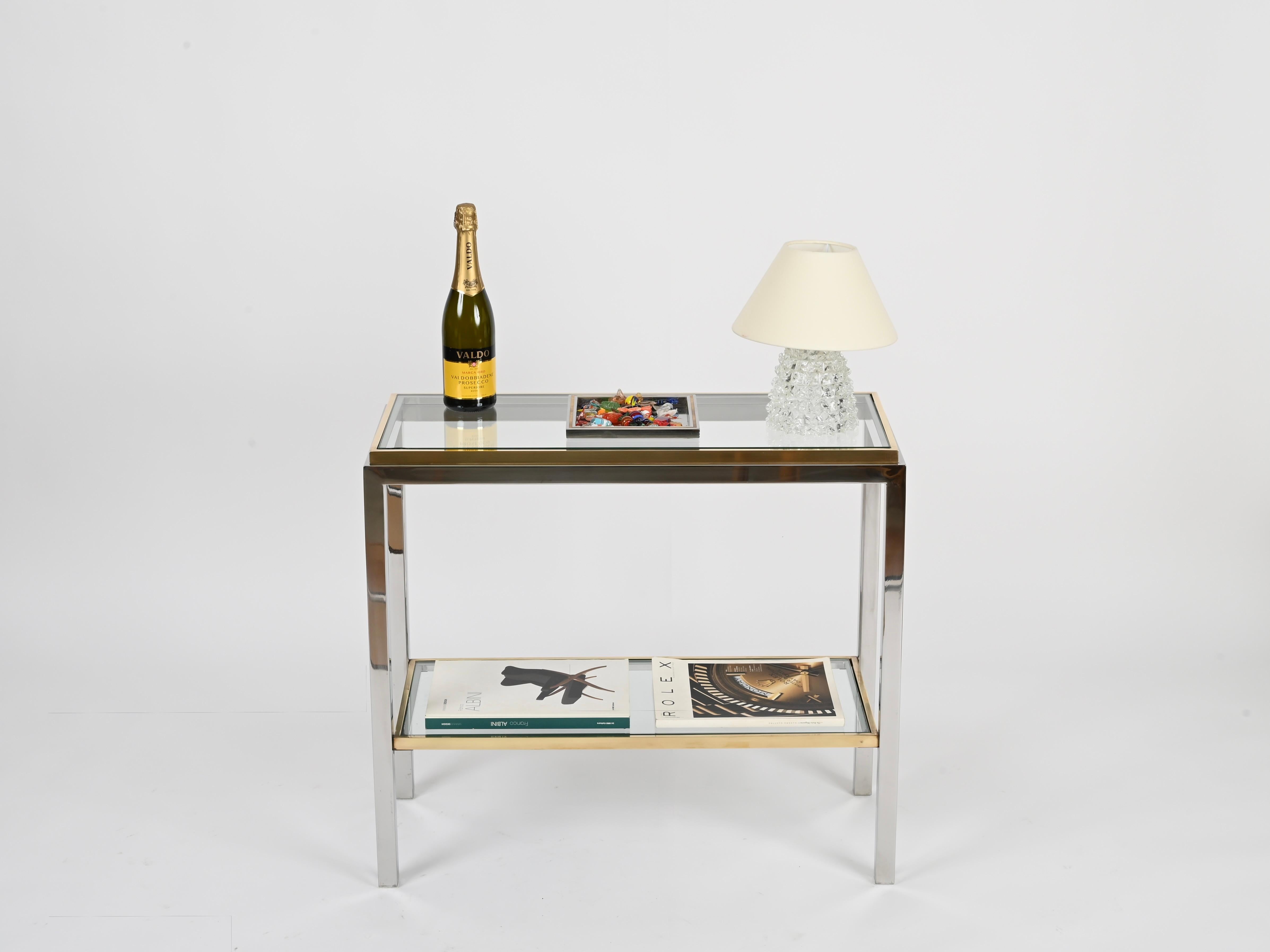 Romeo Rega Brass and Chrome Console or Side Table, Italy 1970s For Sale 3