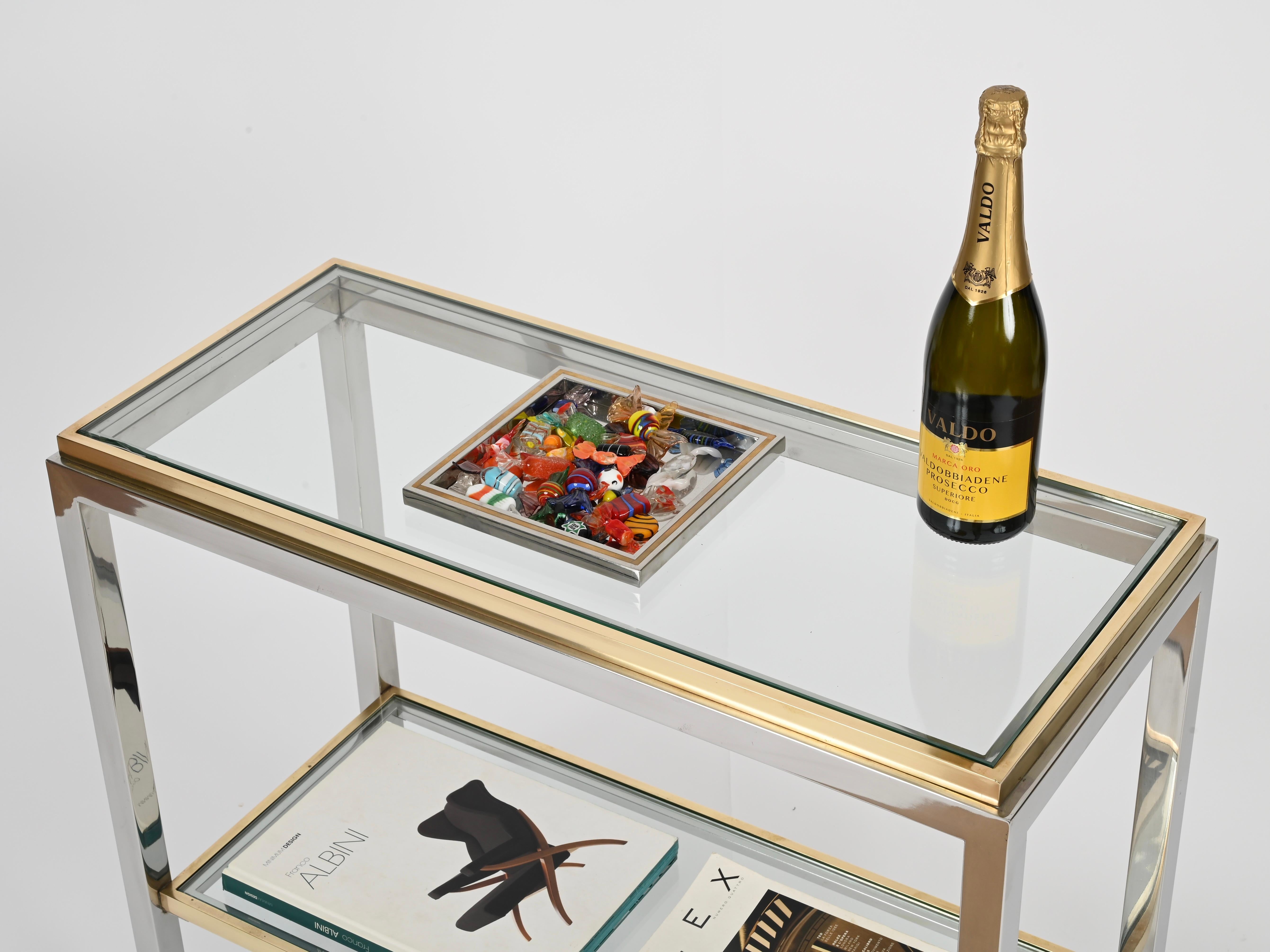 Romeo Rega Brass and Chrome Console or Side Table, Italy 1970s For Sale 4