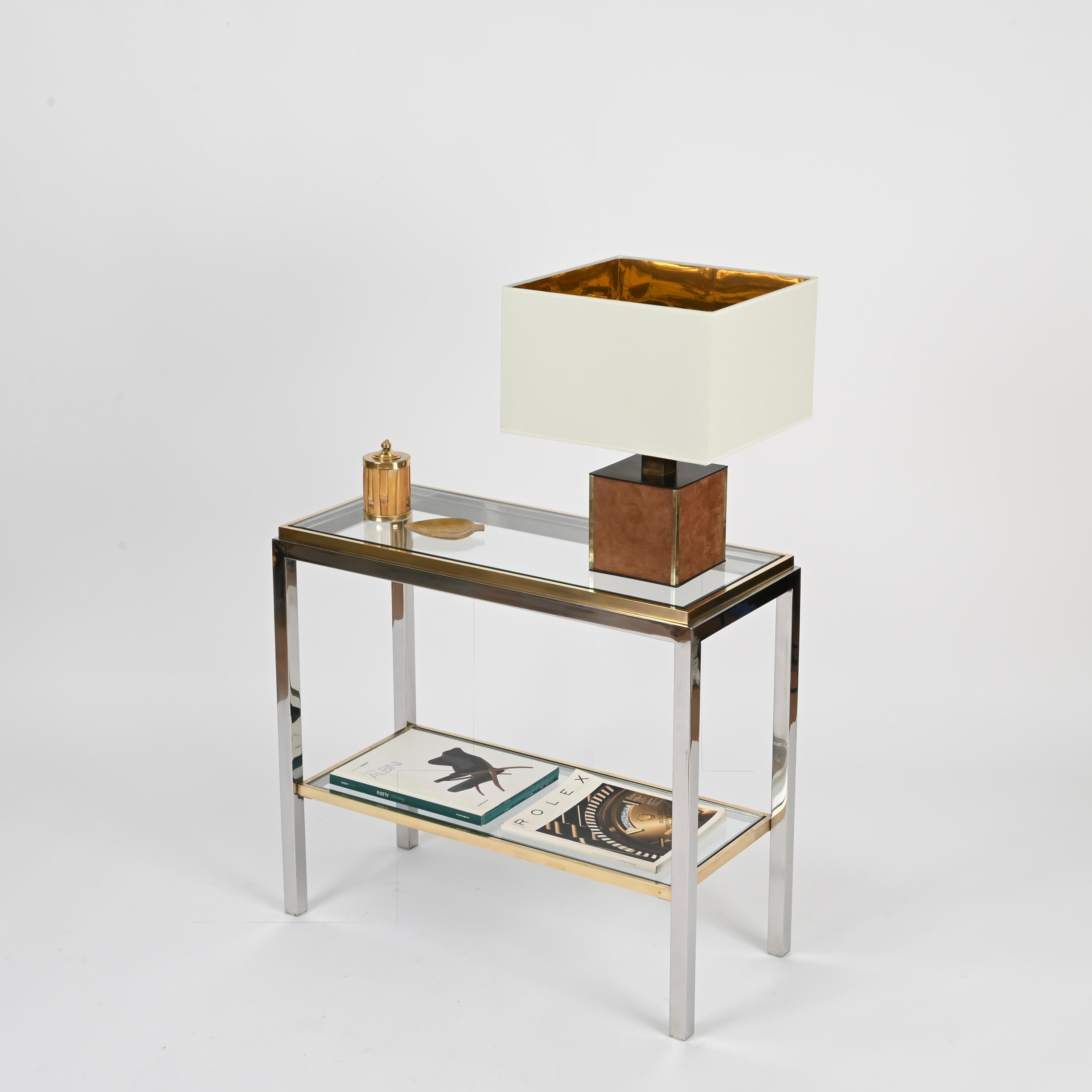 Mid-Century Modern Romeo Rega Brass and Chrome Console or Side Table, Italy 1970s For Sale