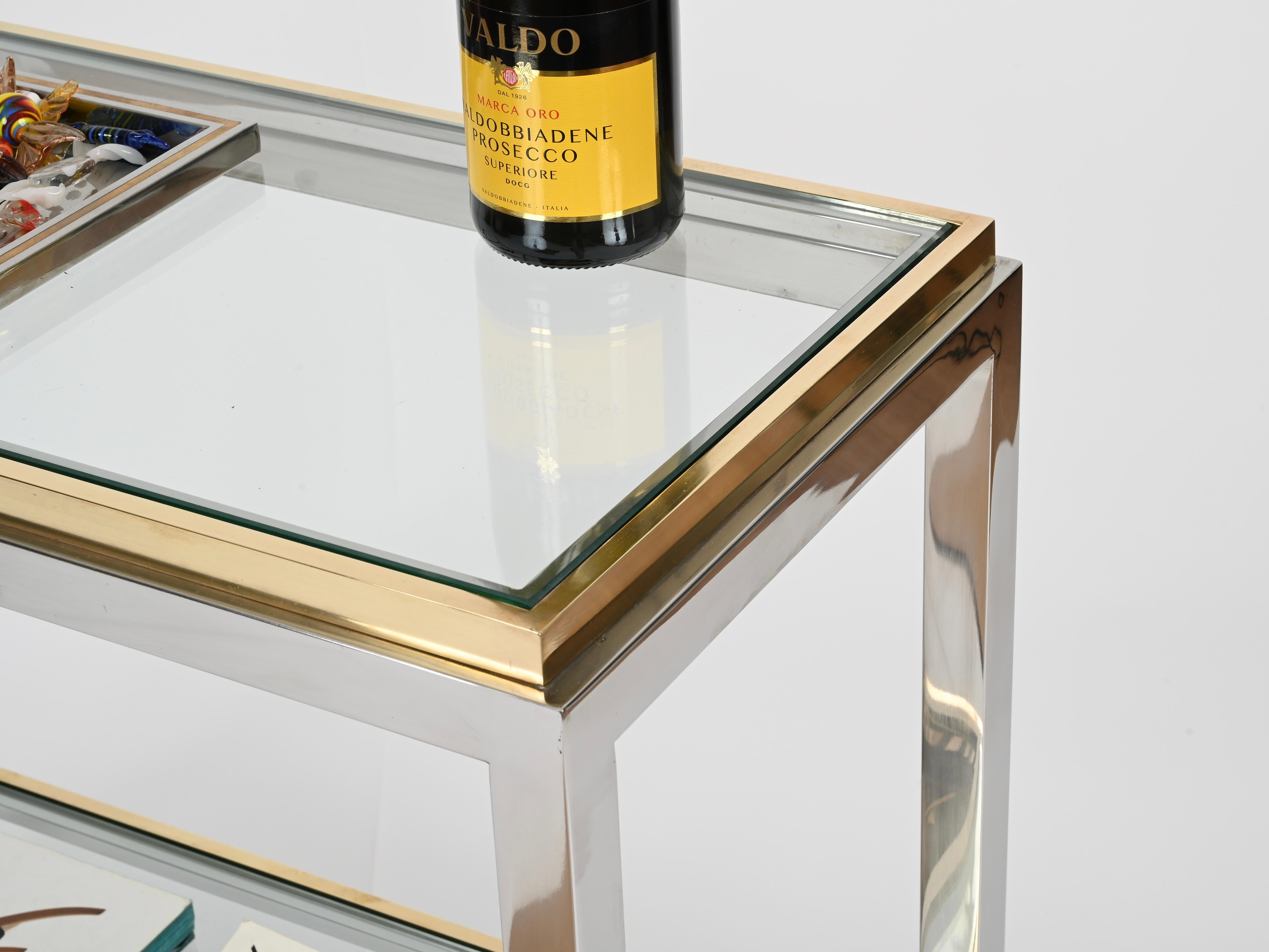 Italian Romeo Rega Brass and Chrome Console or Side Table, Italy 1970s For Sale