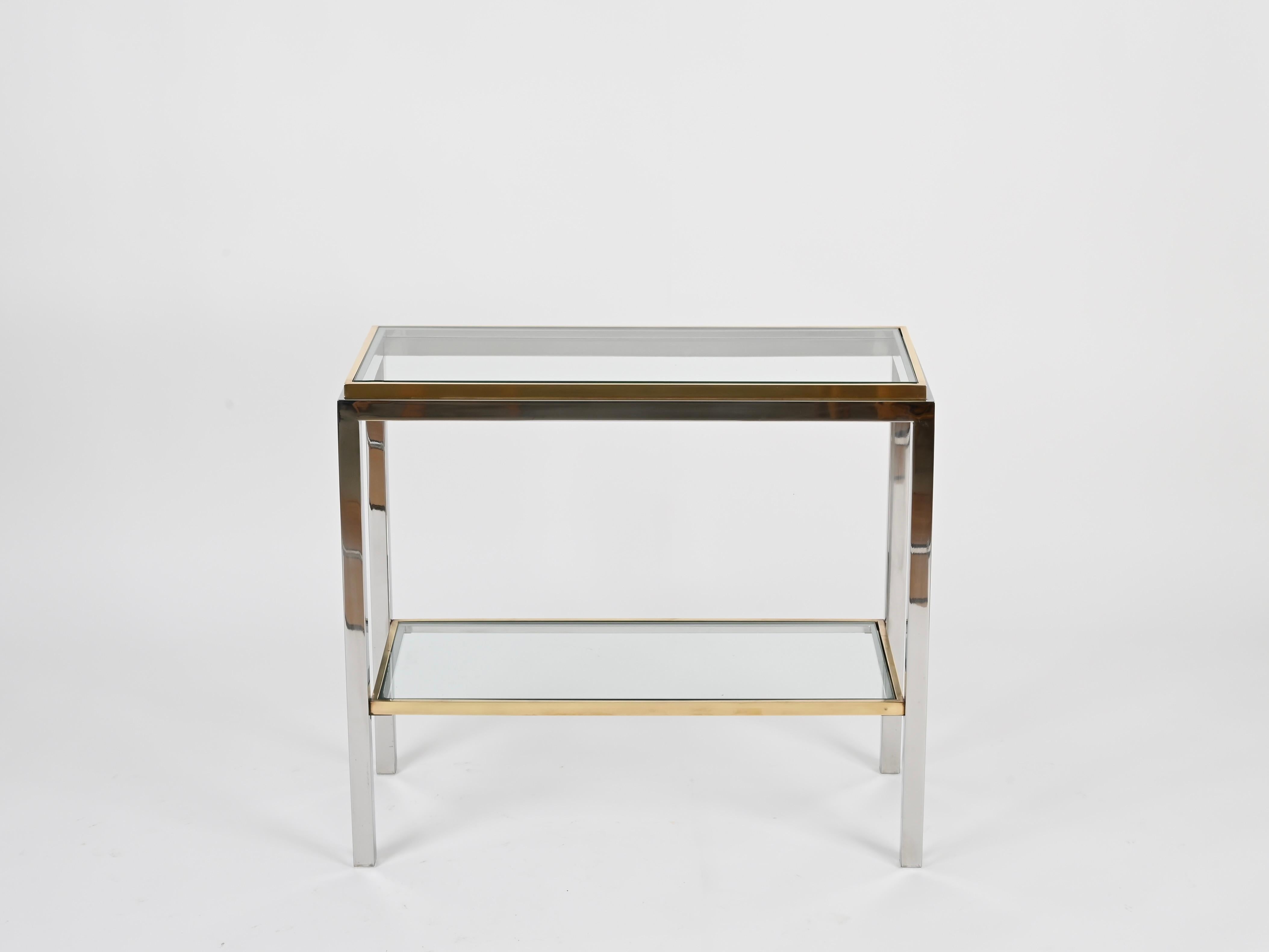 Romeo Rega Brass and Chrome Console or Side Table, Italy 1970s In Good Condition For Sale In Roma, IT