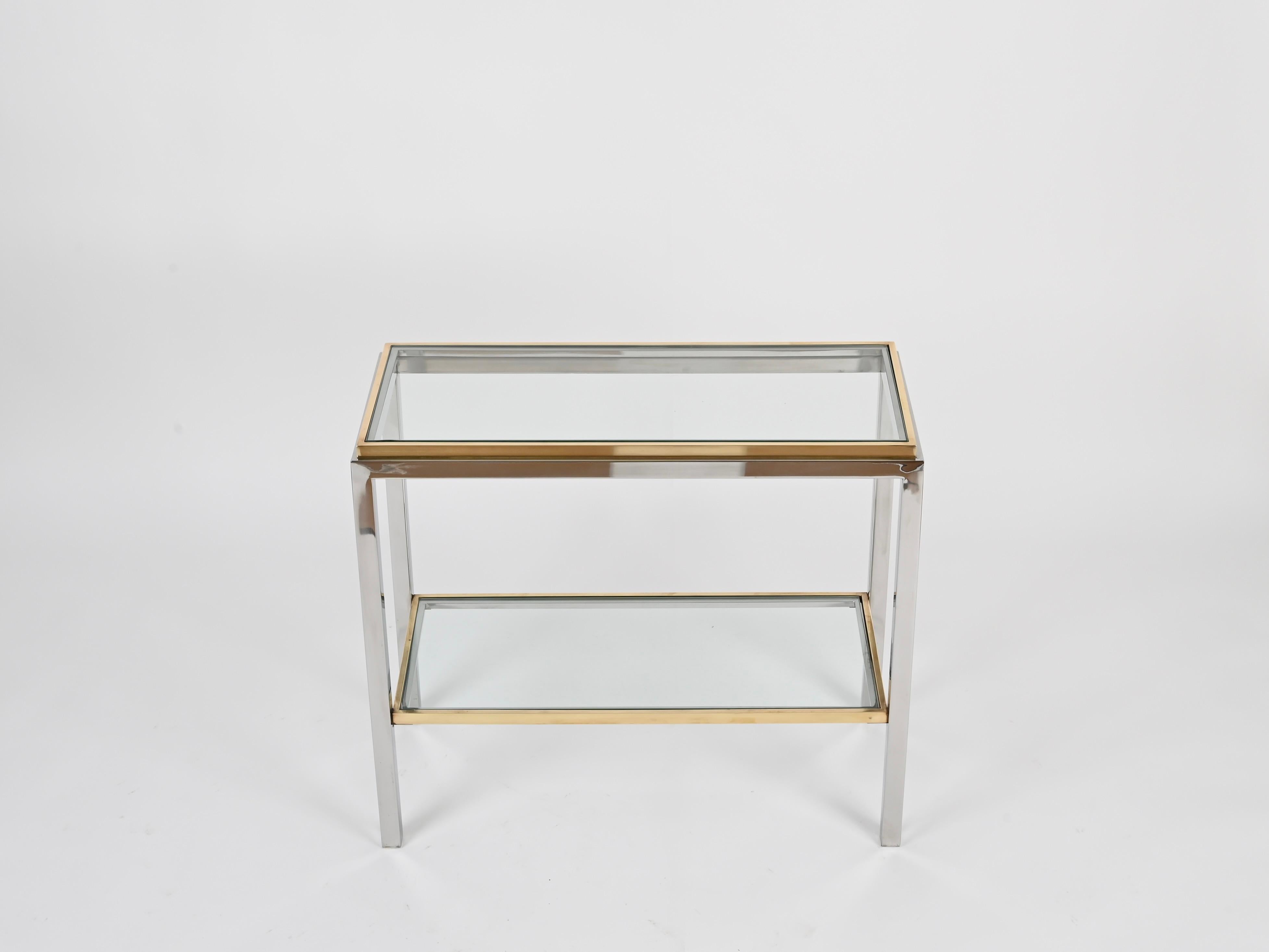 Late 20th Century Romeo Rega Brass and Chrome Console or Side Table, Italy 1970s For Sale