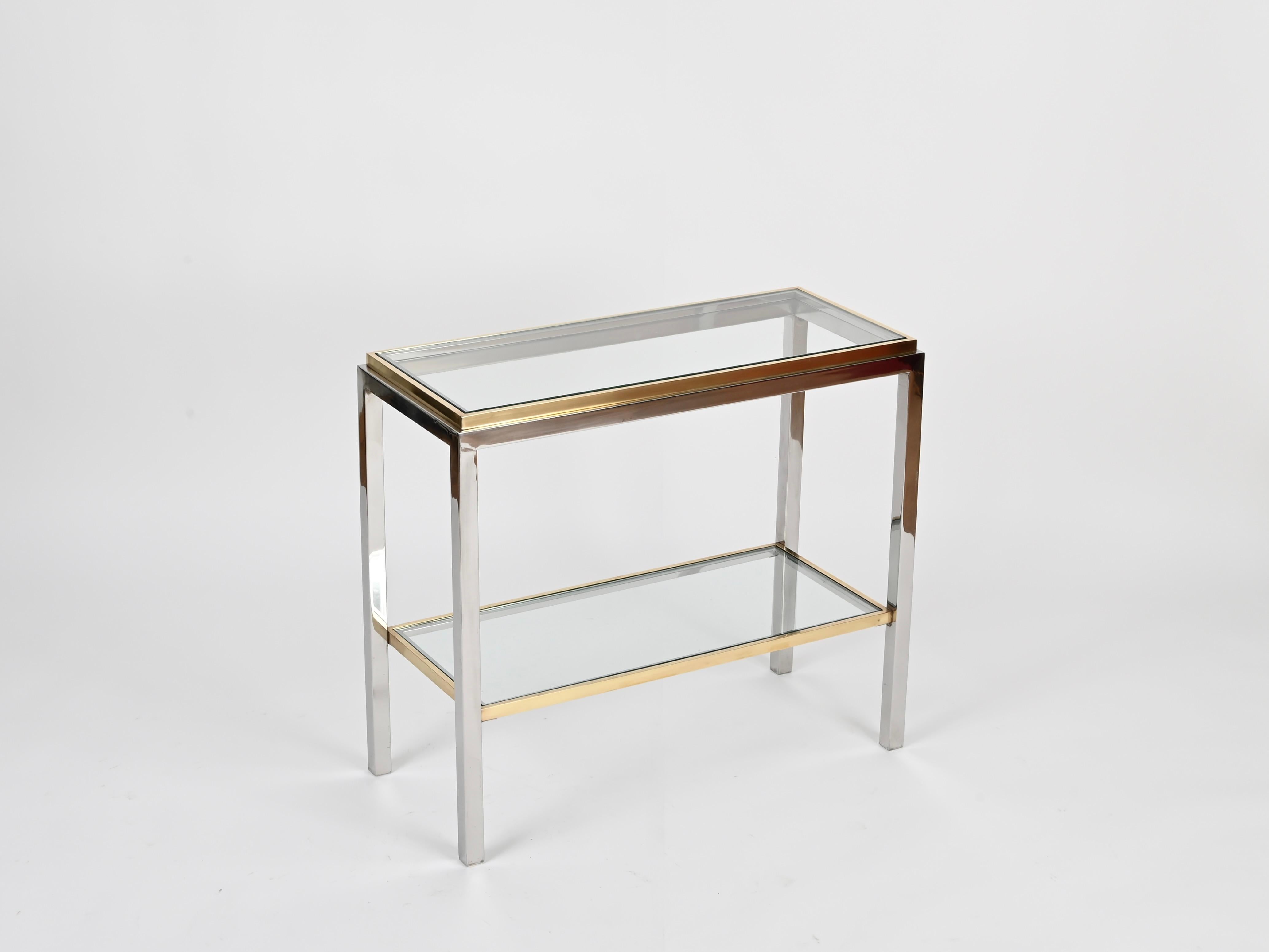 Romeo Rega Brass and Chrome Console or Side Table, Italy 1970s For Sale 1