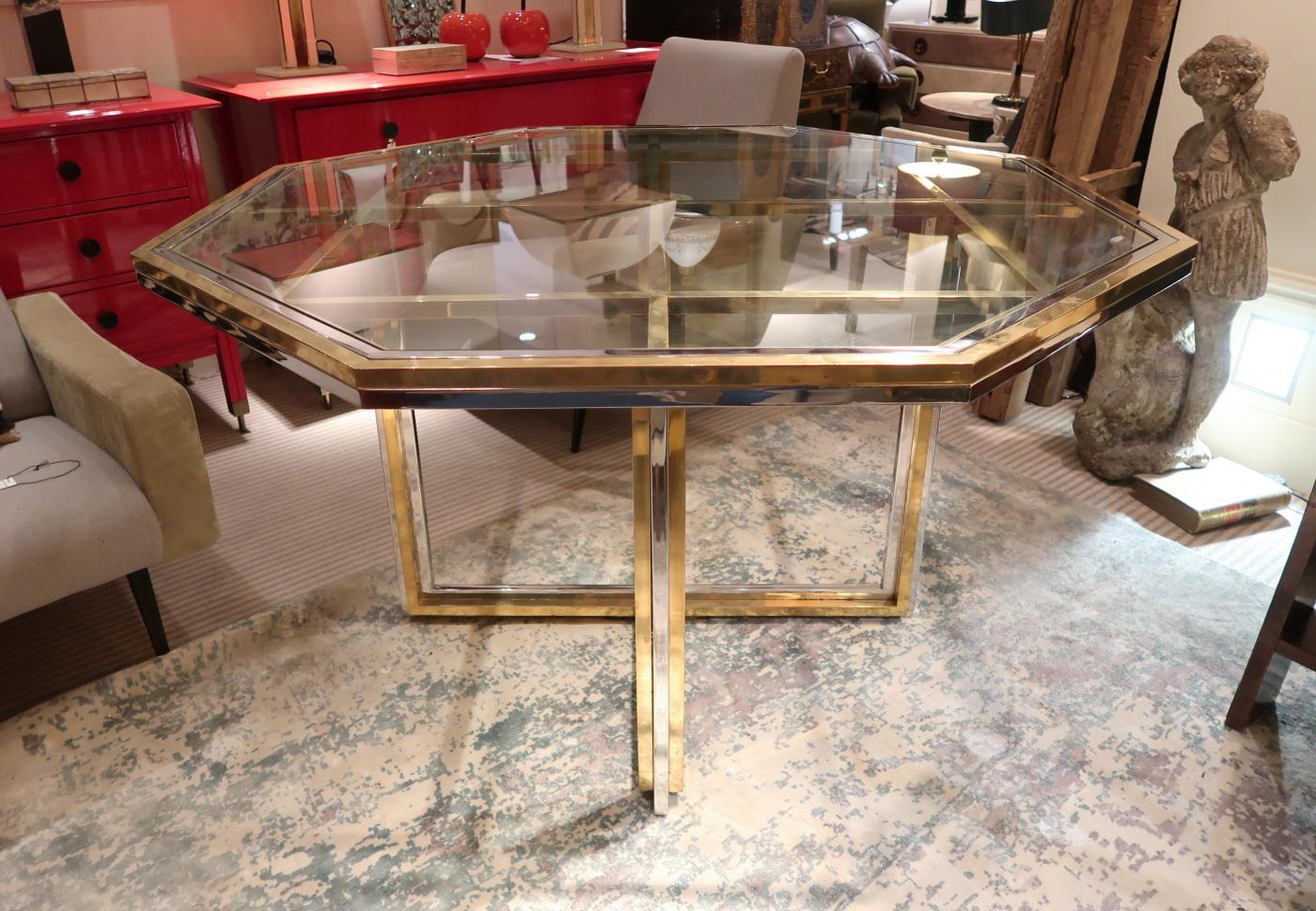Romeo Rega, Brass and Chromed Octagonal Midcentury Dining Table, 1970 For Sale 2