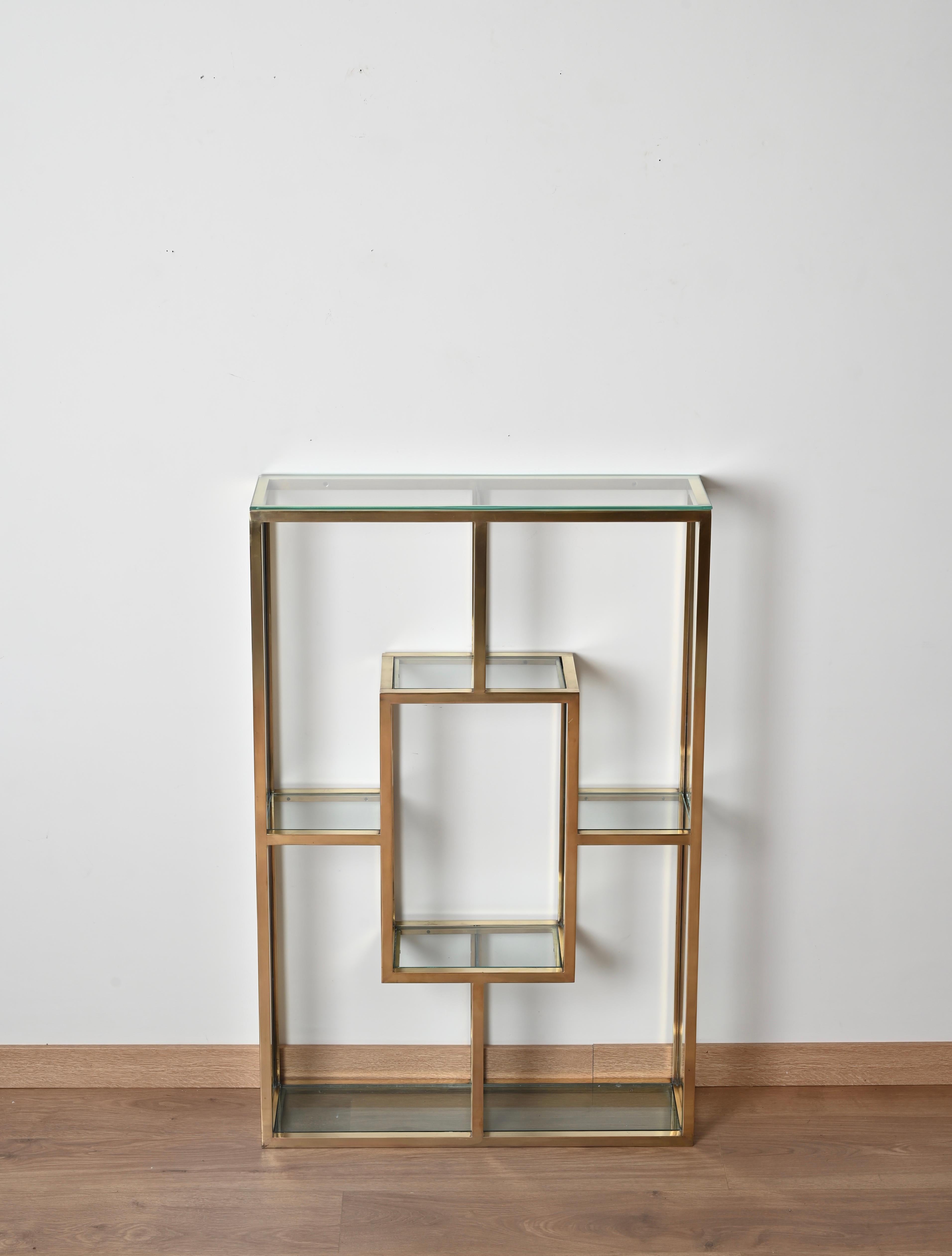 Italienische Romeo Rega-Vitrine aus Messing und Kristallglas aus der Mitte des Jahrhunderts, 1970er Jahre 3