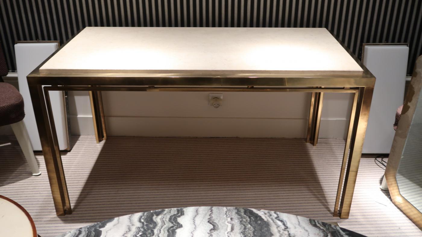 Romeo Rega, brass and marble-top midcentury table console, Italy, 1970.