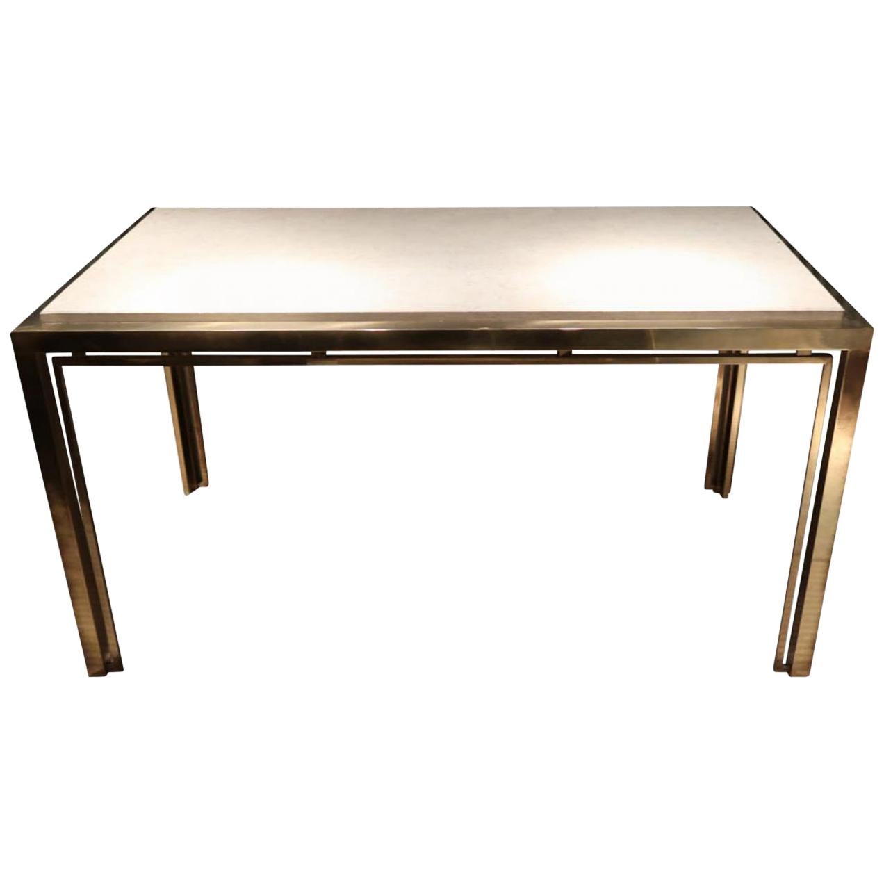 Romeo Rega, Brass and Marble-Top Midcentury Table Console, Italy, 1970 For Sale
