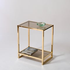Romeo Rega Brass and Smoked Glass Side Table or Nightstand, Italy, 1970s