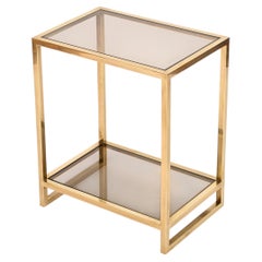 Romeo Rega Brass and Smoked Glass Side Table or Nightstand, Italy, 1970s