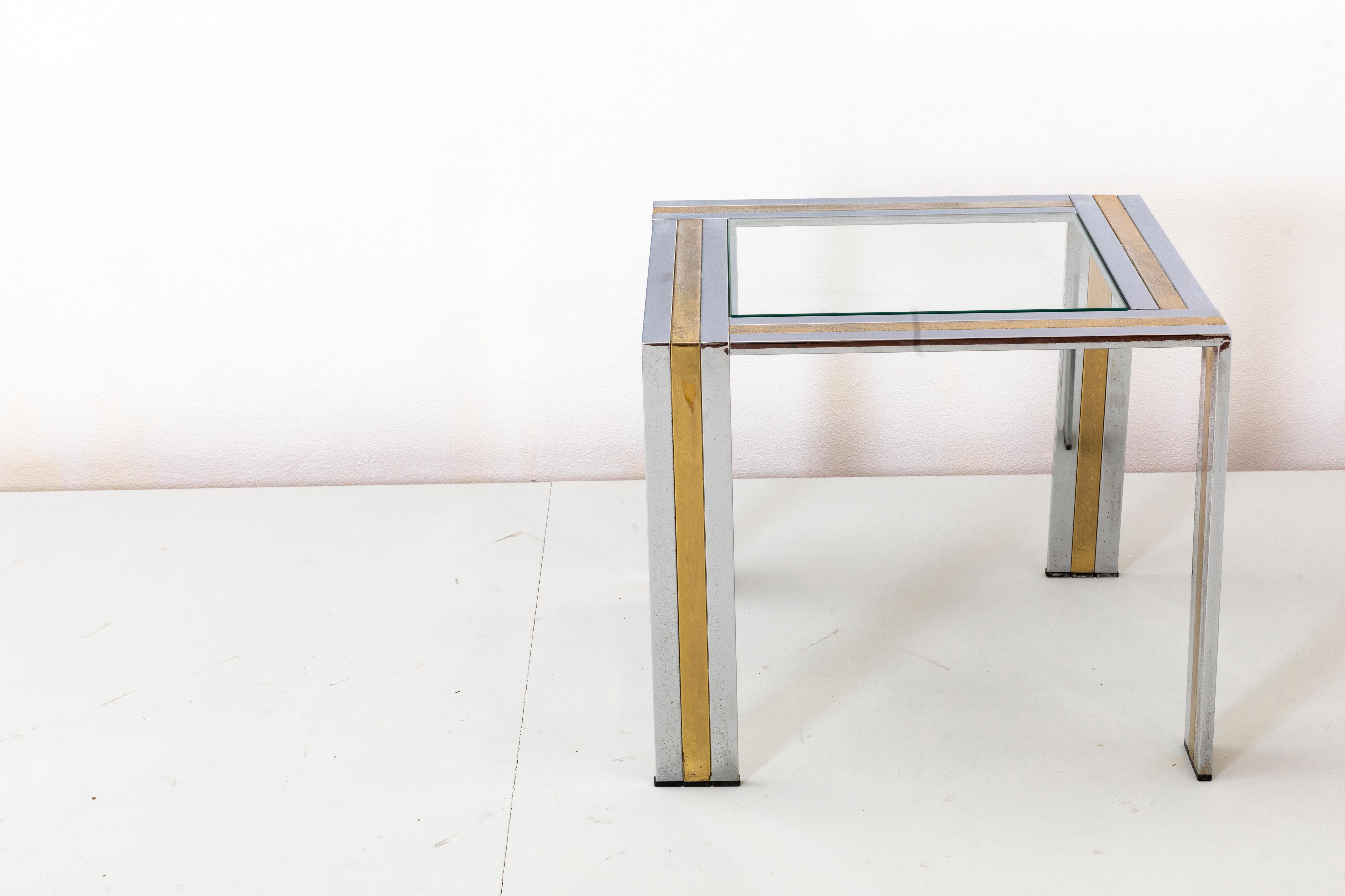 20th Century Romeo Rega, Brass and steel coffee table For Sale