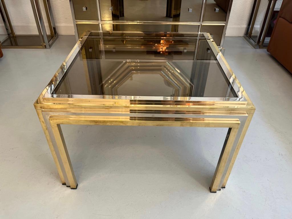Italian Romeo Rega Brass, Chrome and Glass Side or Coffee Table, Italy ca. 1970s For Sale