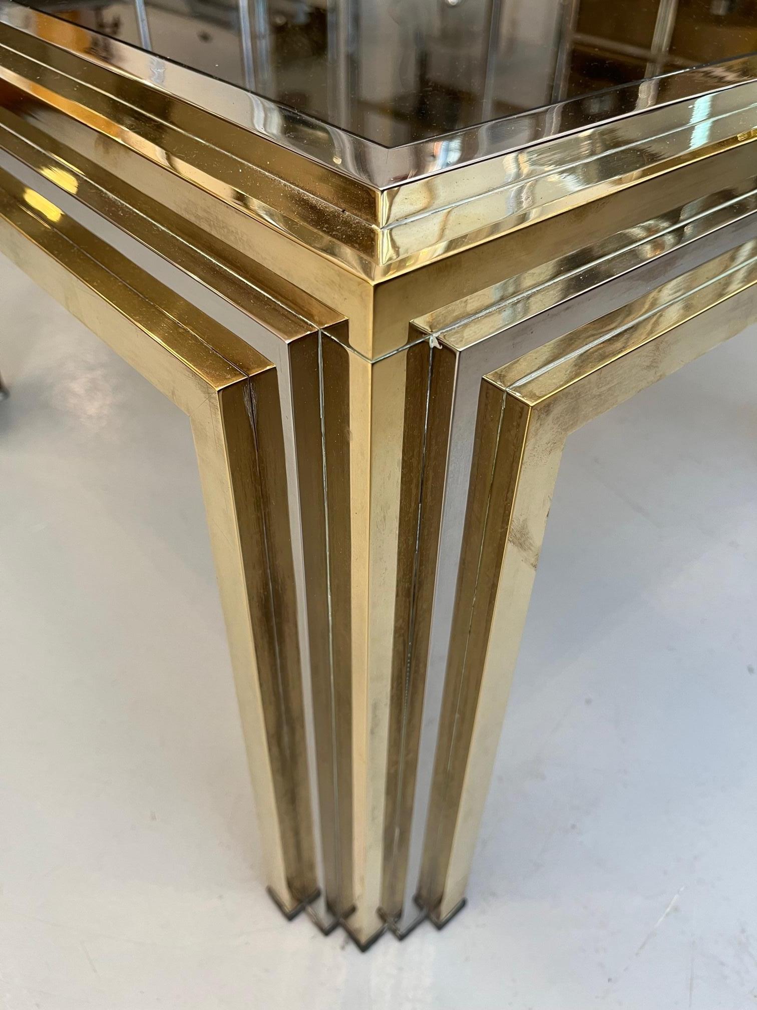 Romeo Rega Brass, Chrome and Glass Side or Coffee Table, Italy ca. 1970s In Good Condition For Sale In Geneva, CH