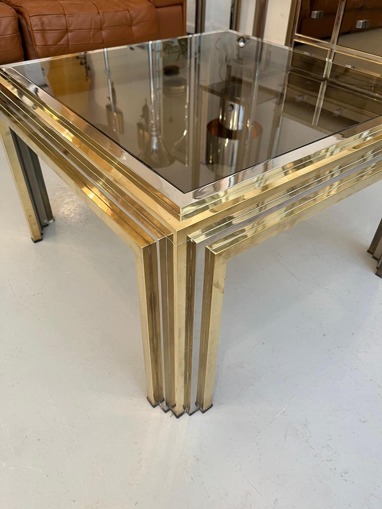 Late 20th Century Romeo Rega Brass, Chrome and Glass Side or Coffee Table, Italy ca. 1970s For Sale