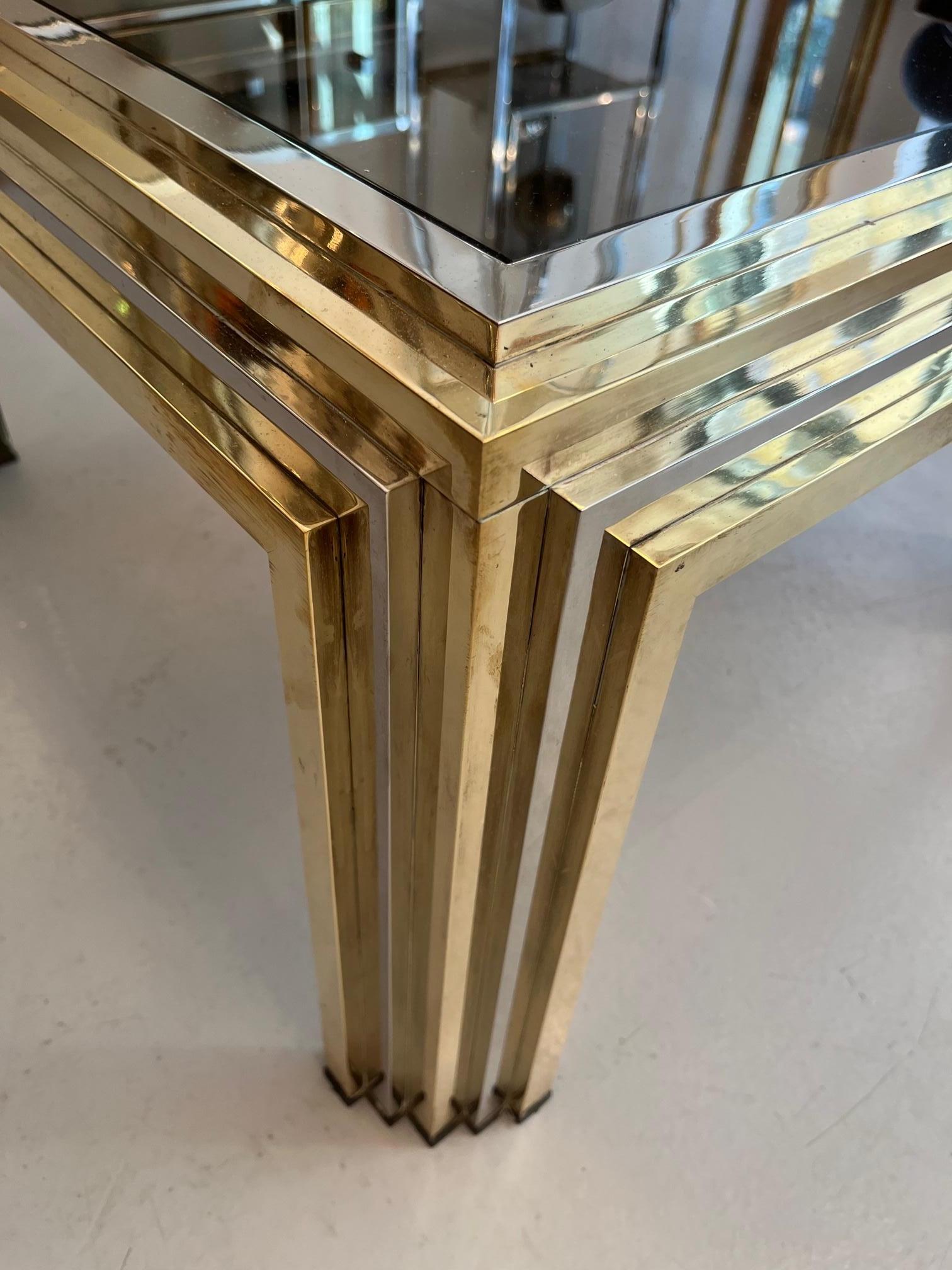 Romeo Rega Brass, Chrome and Glass Side or Coffee Table, Italy ca. 1970s For Sale 1