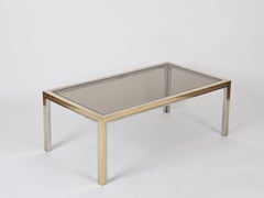 Romeo Rega Brass, Chrome and Smoked Glass Rectangular Coffee Table, Italy 1970s