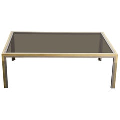 Brass, Chrome and Glass Rectangular Coffee Table after Romeo Rega, Italy, 1970s