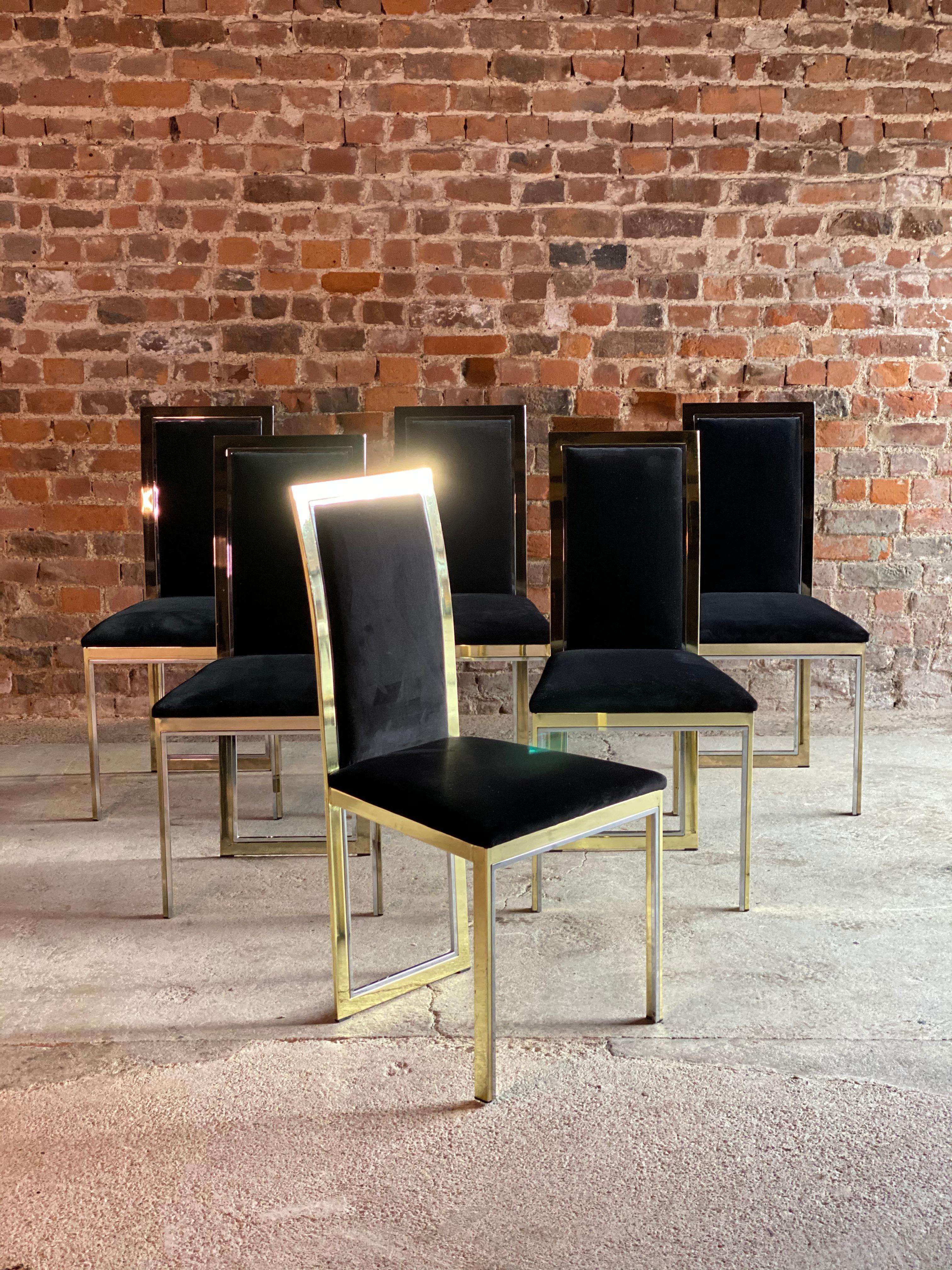 Romeo Rega Brass and Chrome Dining Chairs set of Six Harrods Italy, circa 1970s In Good Condition In Longdon, Tewkesbury