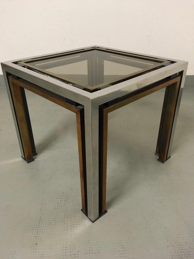 Late 20th Century Romeo Rega Brass, Chrome and Tinted Glass Side Table, Italy, 1970s For Sale